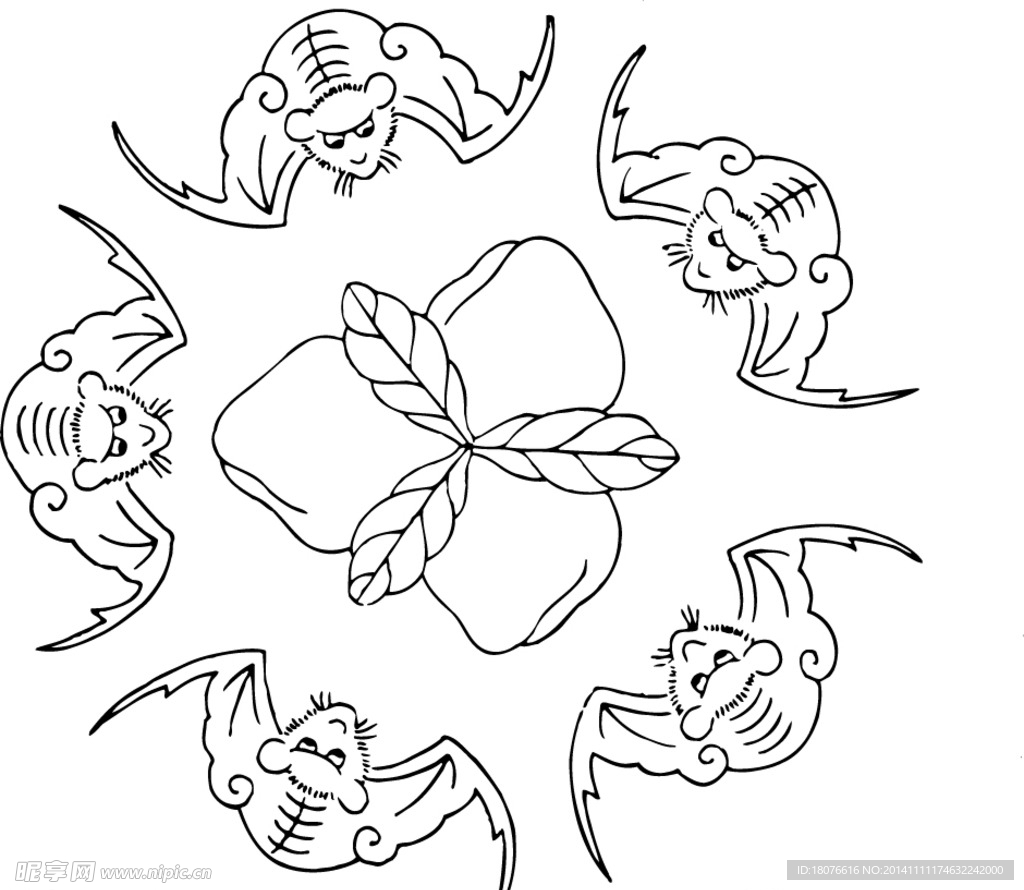 蟠桃  蝙蝠 蟠桃线描 