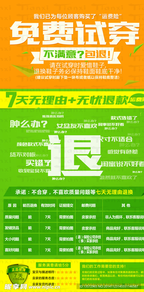 淘宝详情页退换免费试