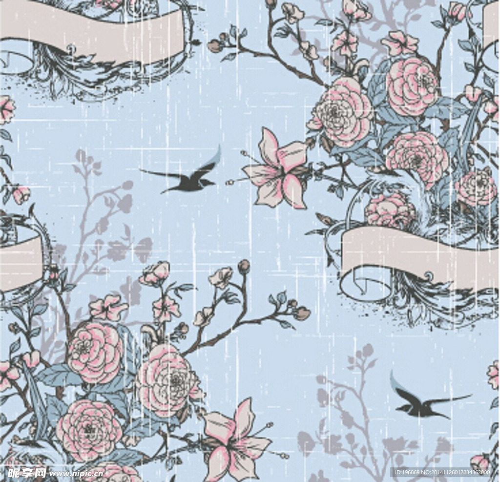 精美矢量花朵燕子横幅