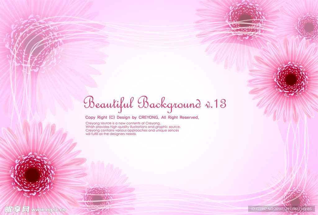 矢量红色梦幻菊花花朵花边