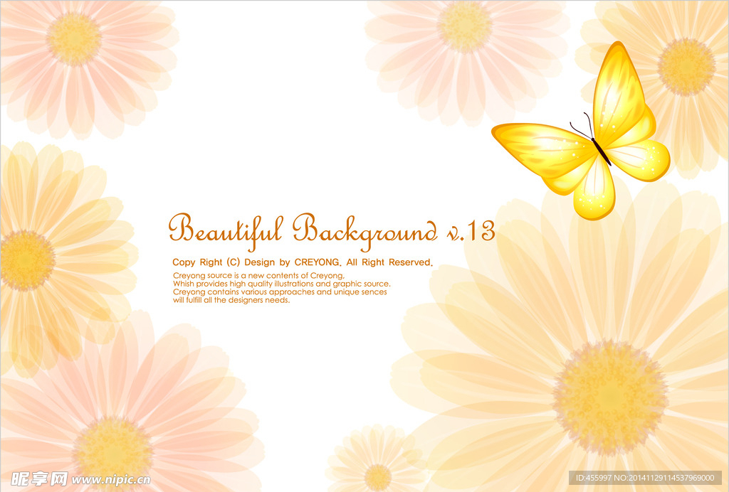 矢量梦幻蝴蝶花朵素材