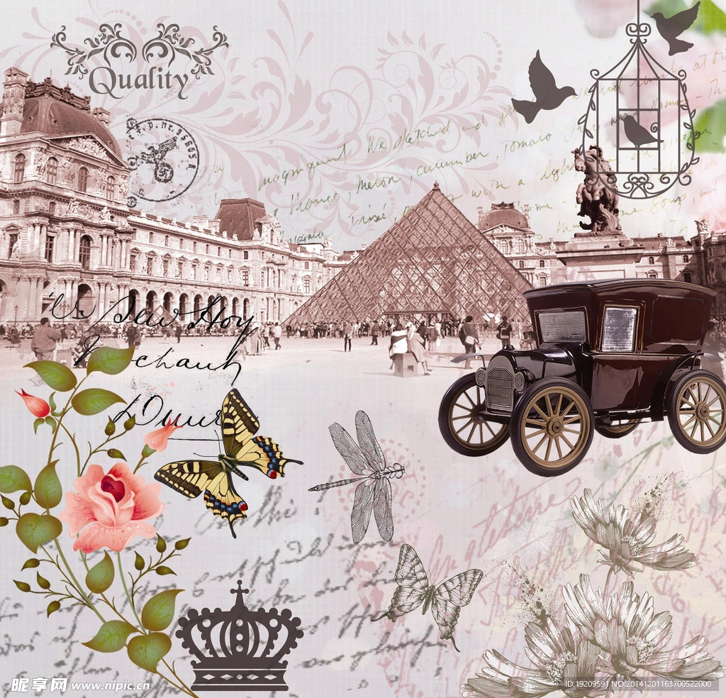 法国 卢浮宫 复古花卉