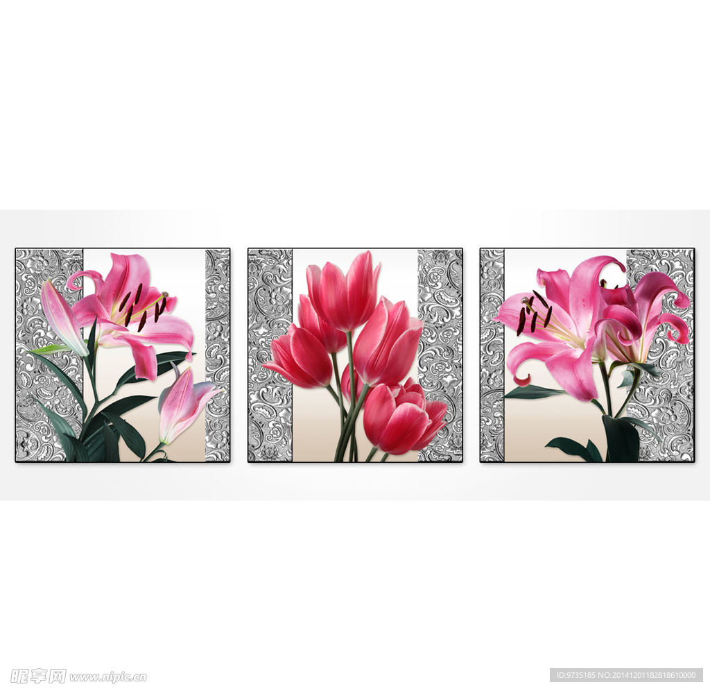 现代时尚百合花卉无框画