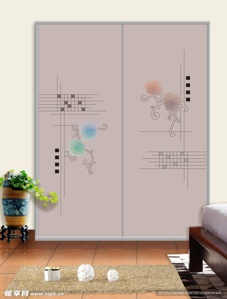 温馨时尚花朵纹路移门图案