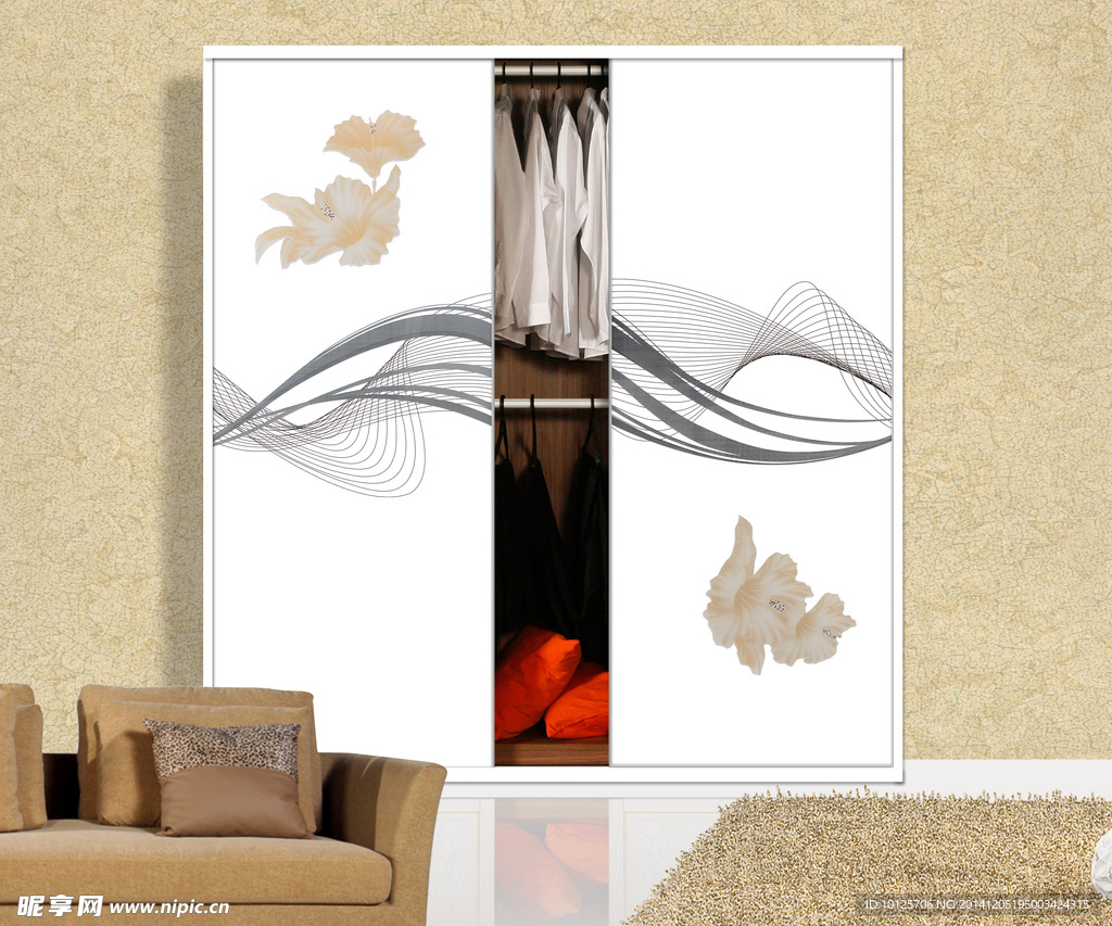 时尚线条图案花朵移门图案