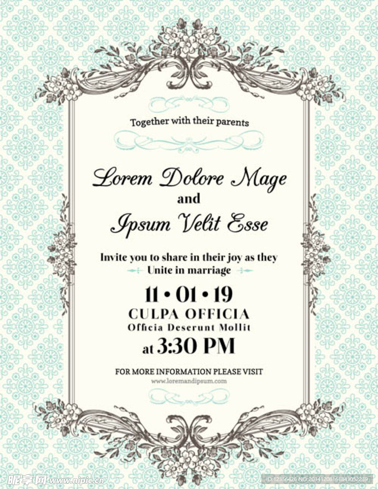 欧式复古背景花纹邀请函