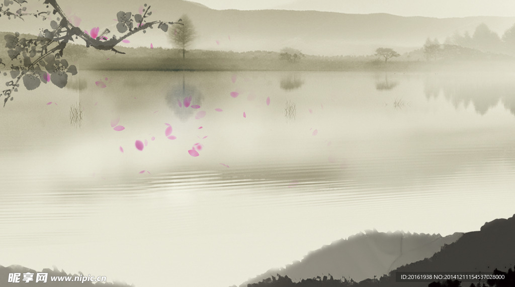 水墨山水大湖