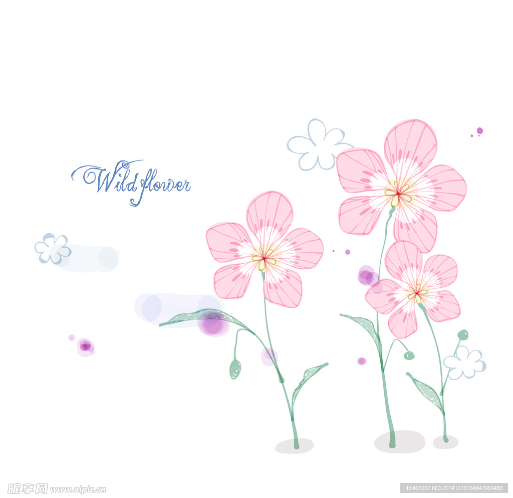 手绘矢量鲜花线条花朵