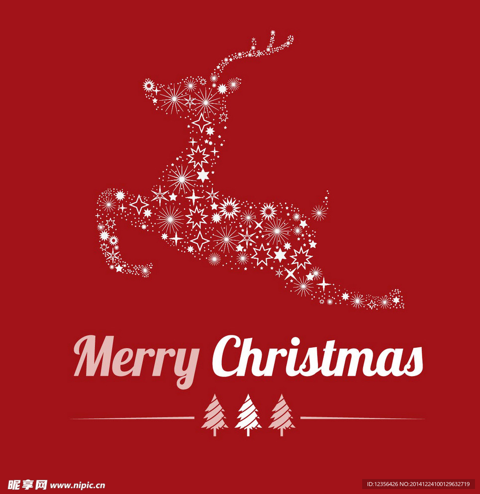 圣诞节红底雪花小鹿矢量