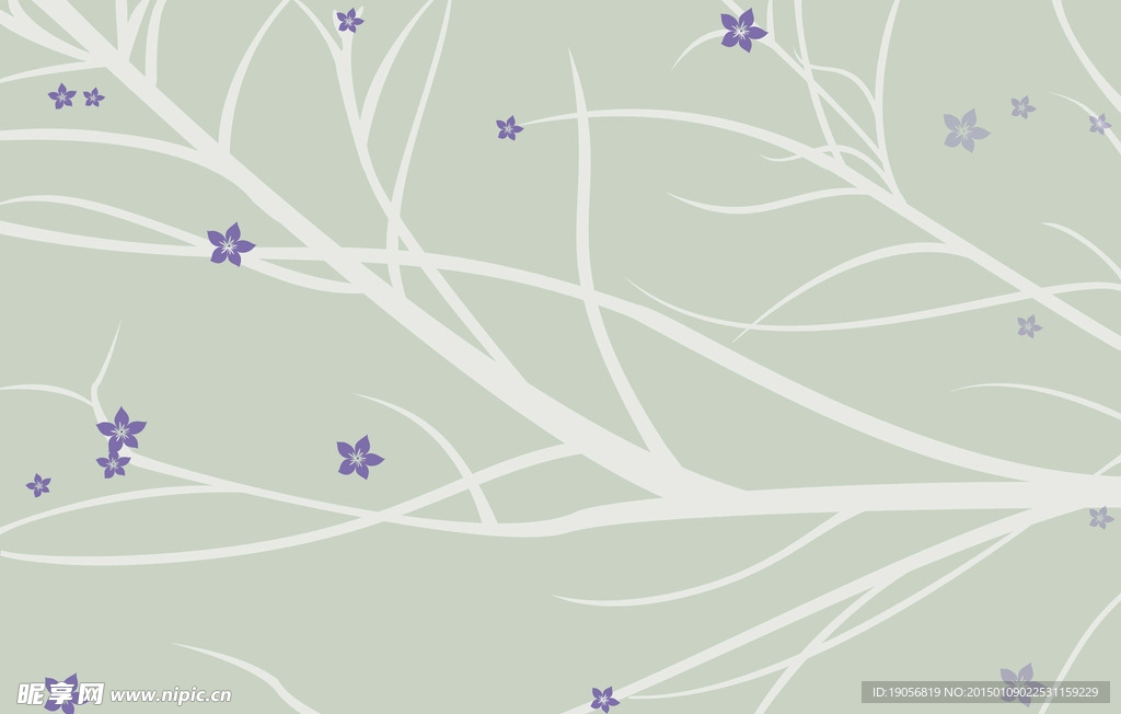 手绘花朵树壁纸壁画