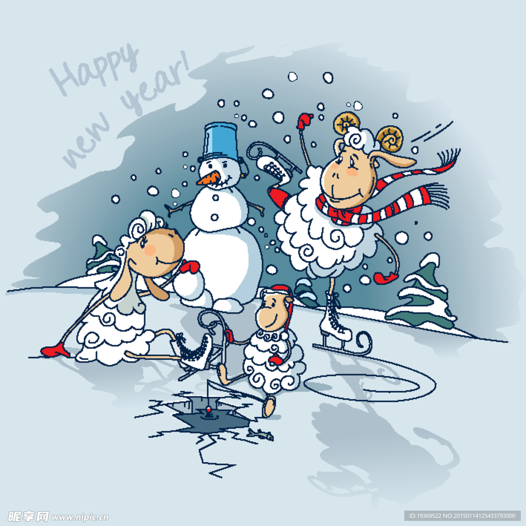 可爱绵羊和雪人矢量素材