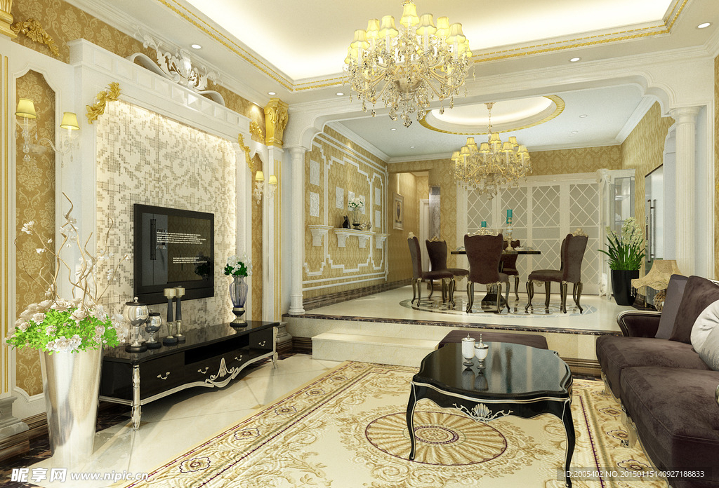 欧式电视墙吊顶描金PU线条吊顶