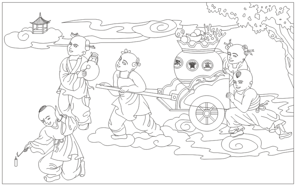 招财进宝 线条图