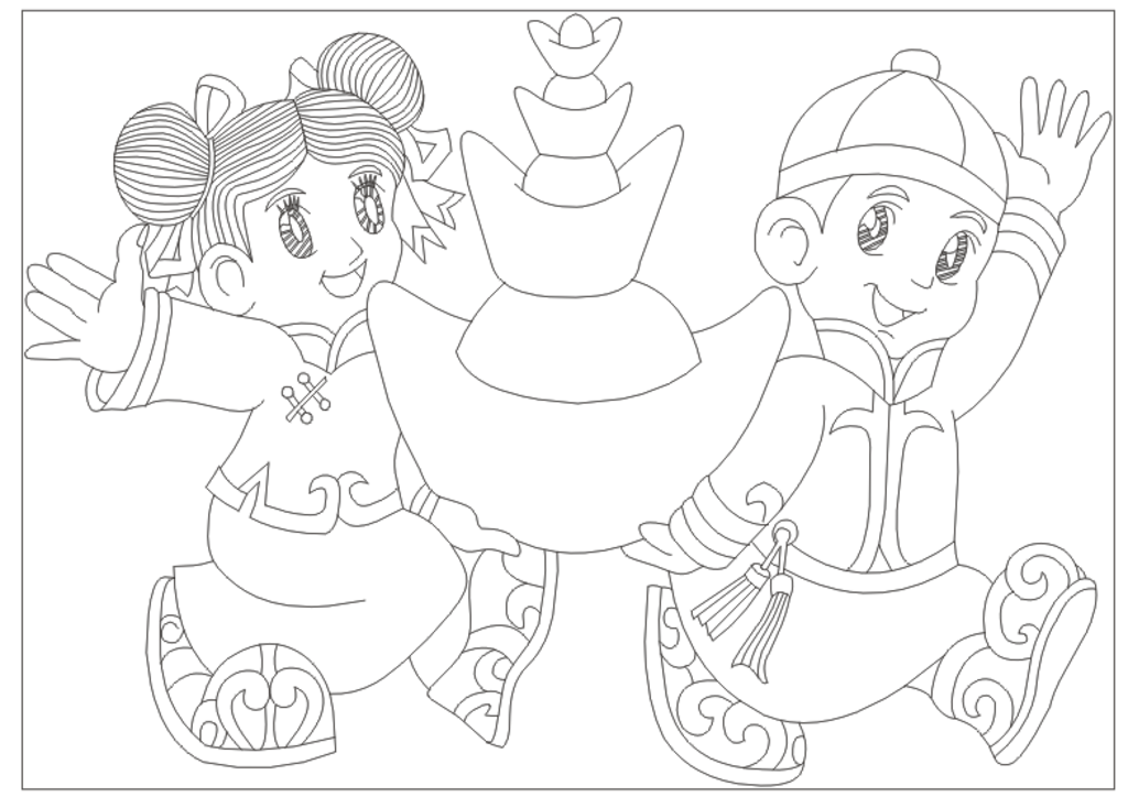 招财进宝 线条图