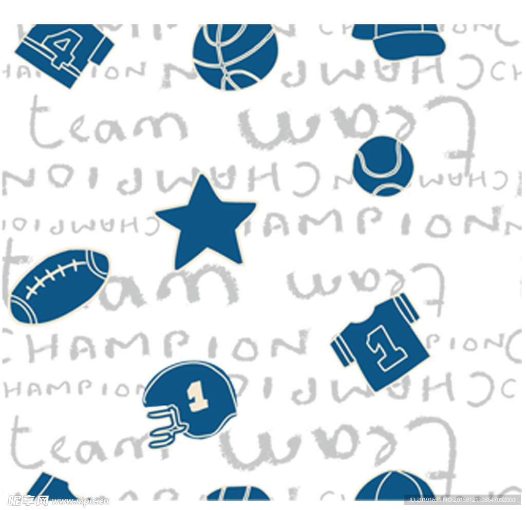 儿童服饰卡通棒球印花布纹循环图