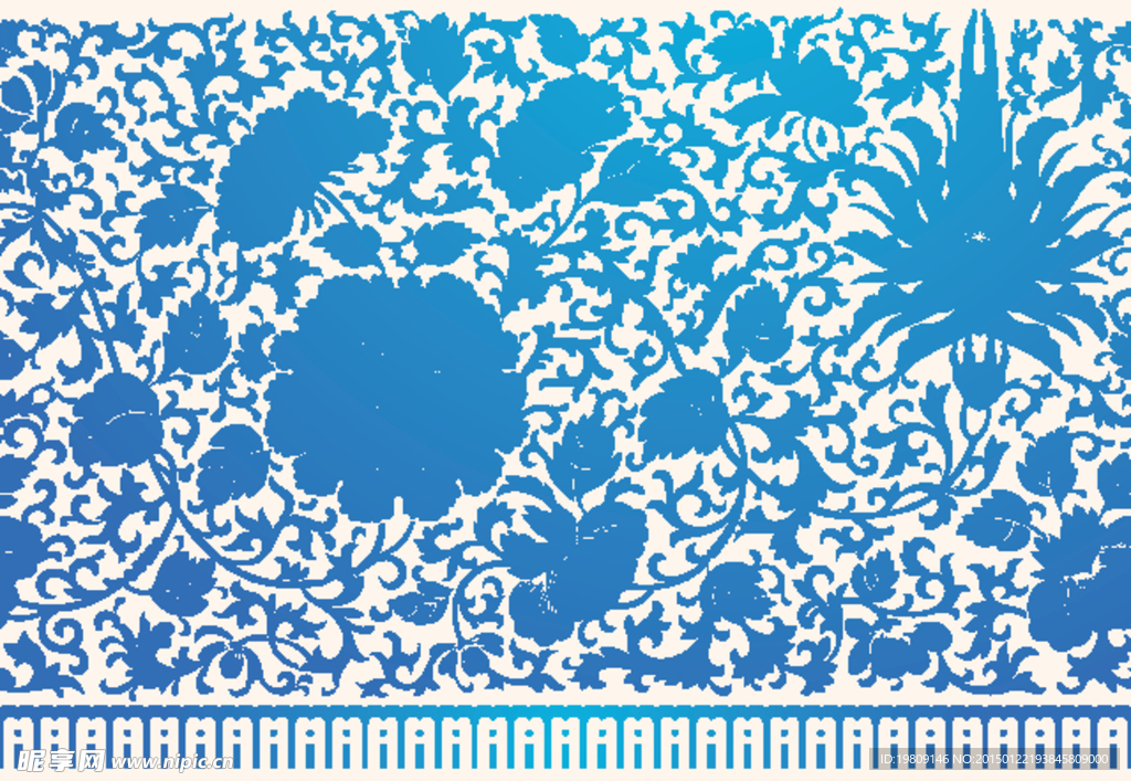 蓝色花卉花纹矢量素材