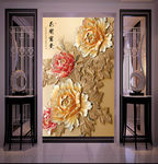 高清花开富贵玉雕牡丹玄关壁画