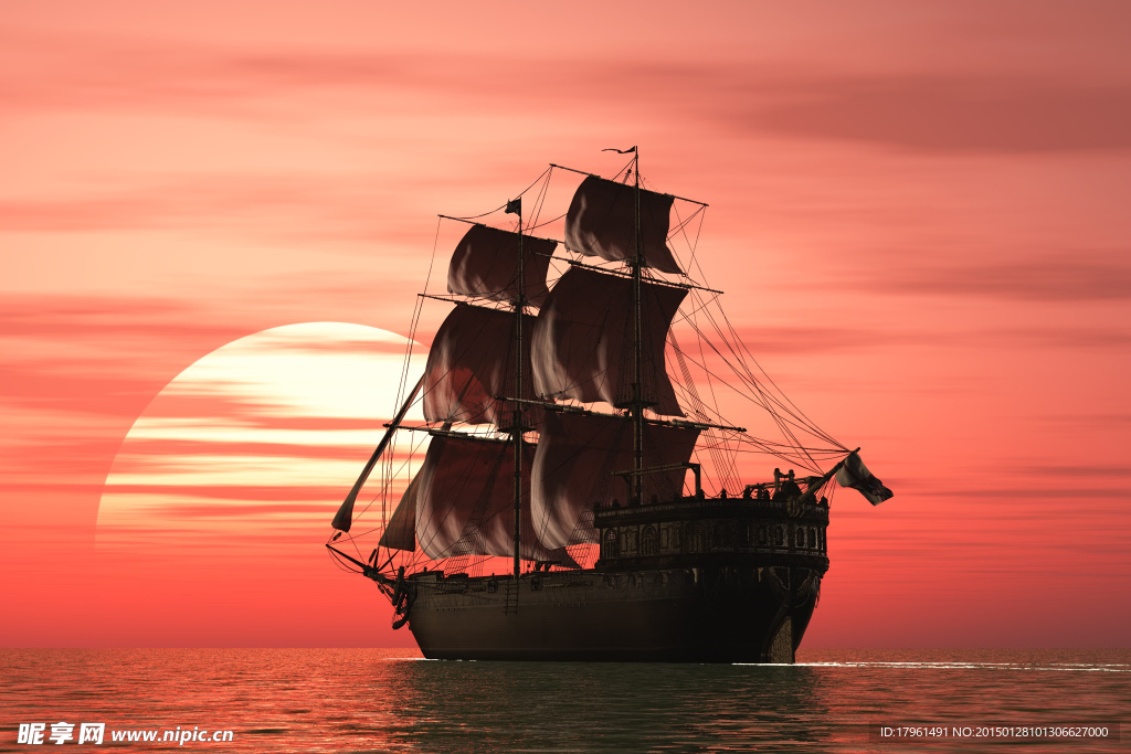 秦皇岛夕阳帆船