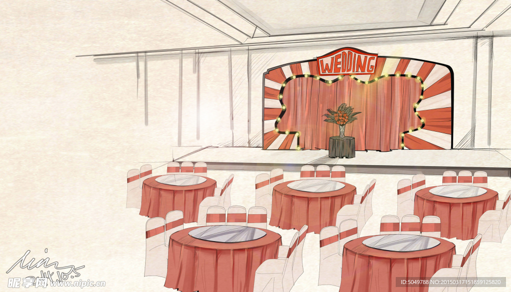 红黑百老汇风格婚礼手绘