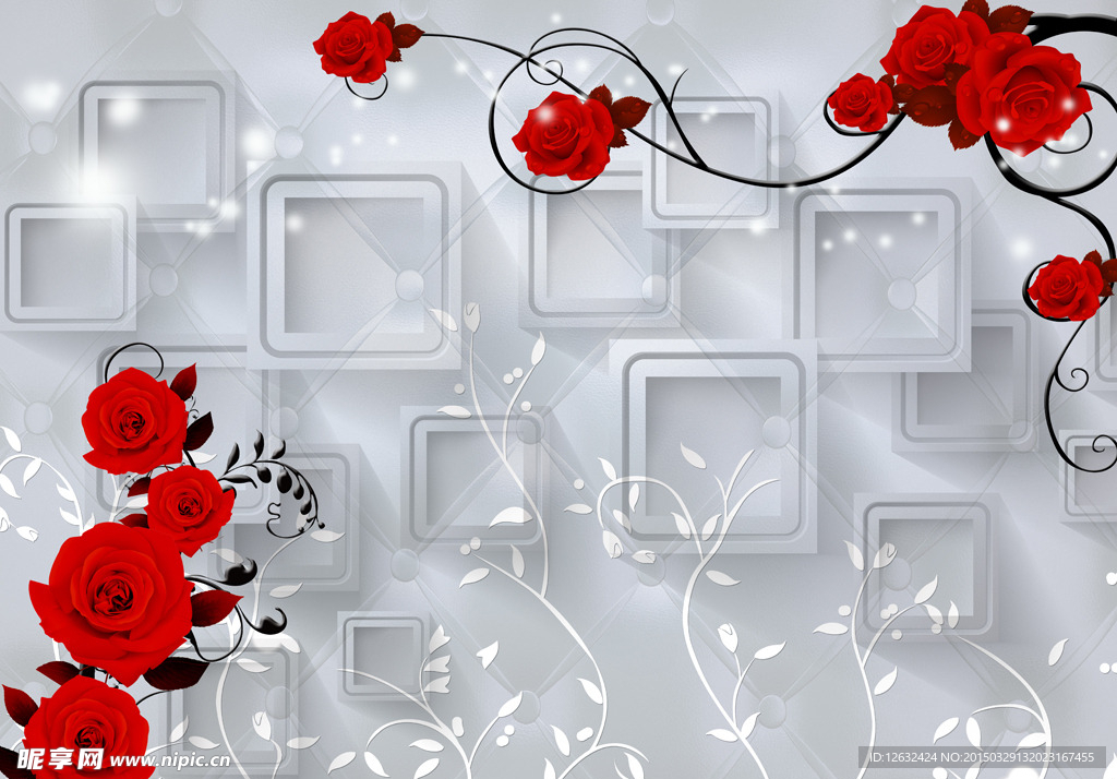 3D红玫瑰电视背景墙