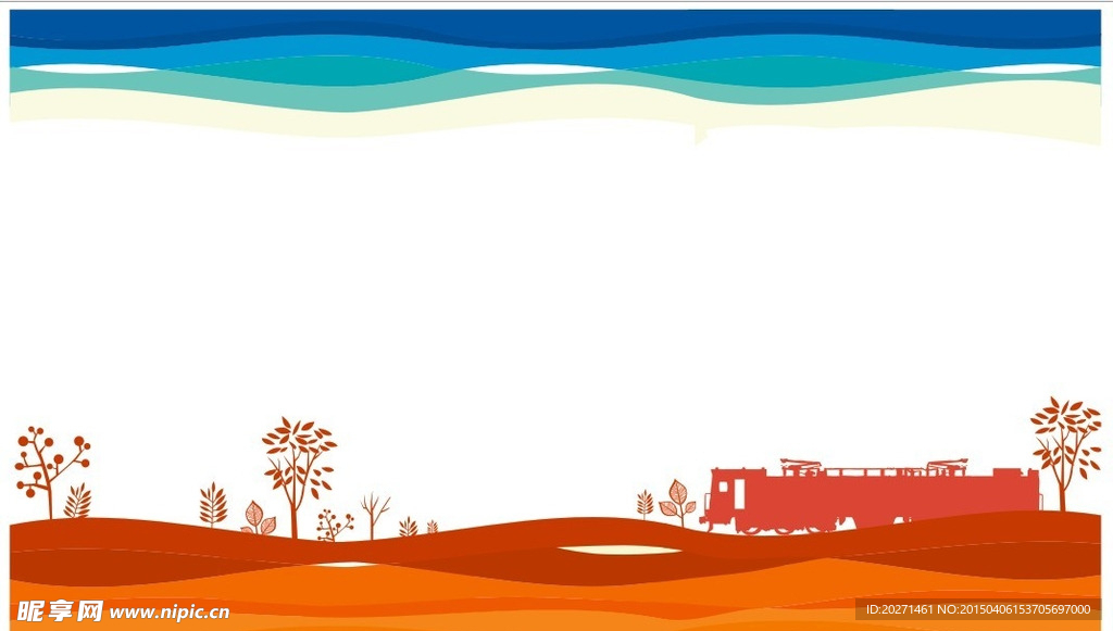 矢量树 火车  桔色背景