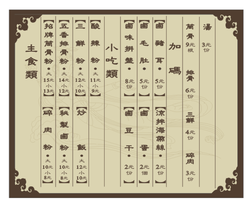 菜单  套餐表 价目表 餐饮