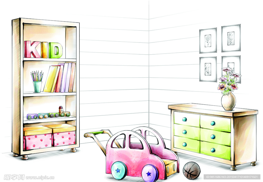 手绘 色彩 家具 地产 卡通