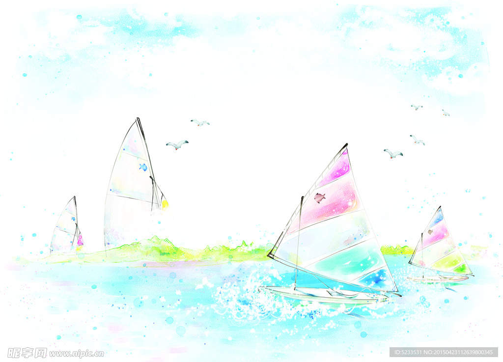 唯美水彩帆船