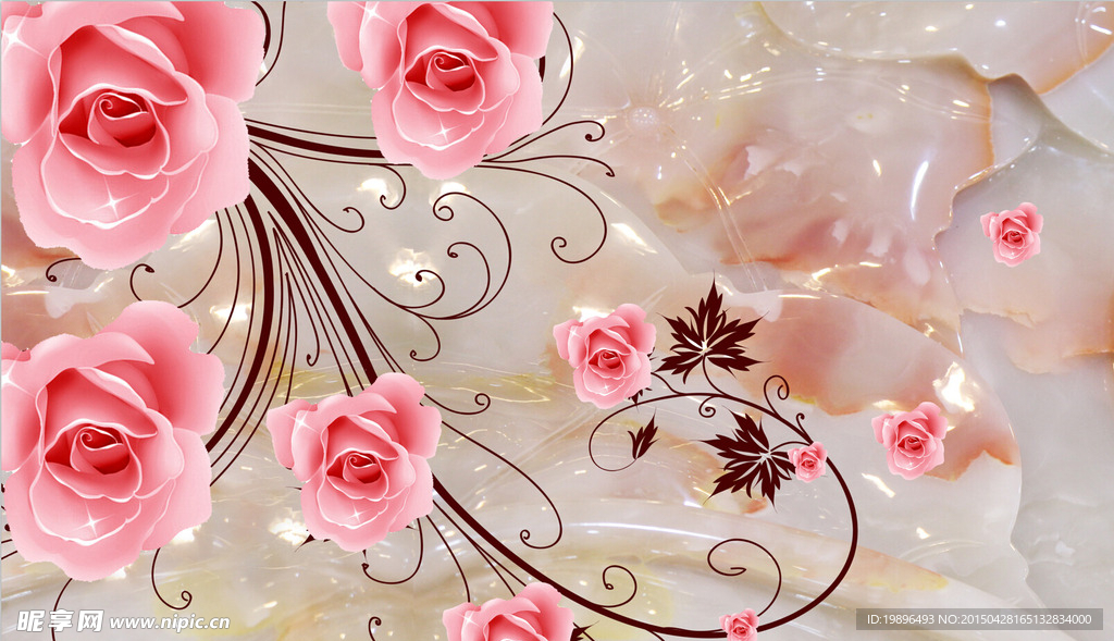 梦幻玉雕玫瑰背景墙