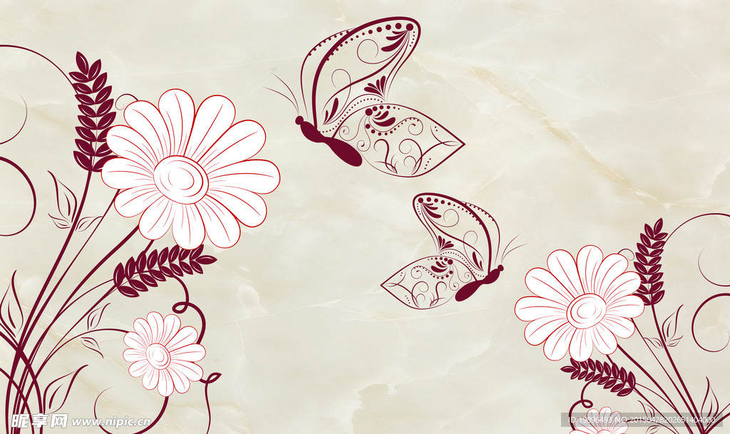 简约手绘大理石电视背景墙