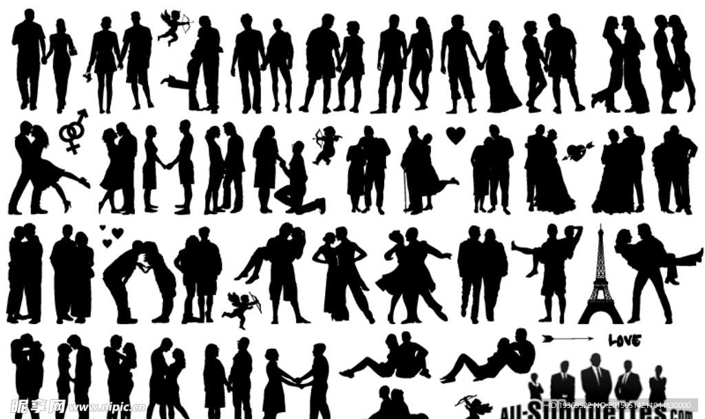 多款情侣剪影矢量素材