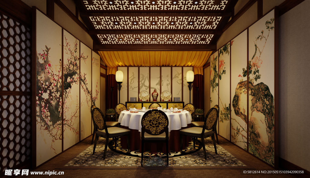 中式古典餐厅包房效果图