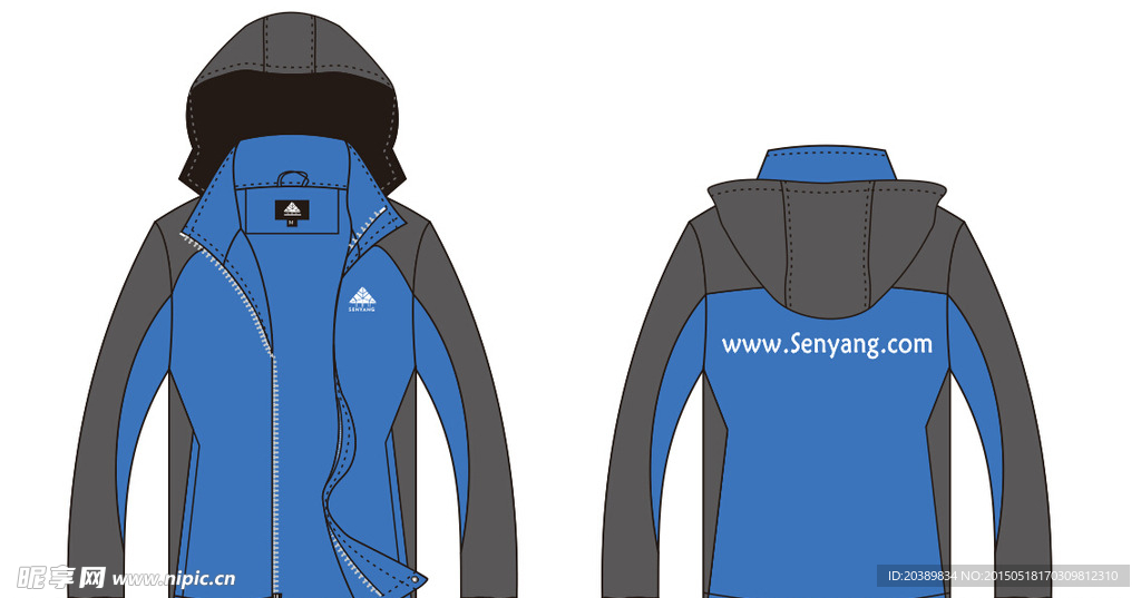 连帽户外冲锋衣设计图