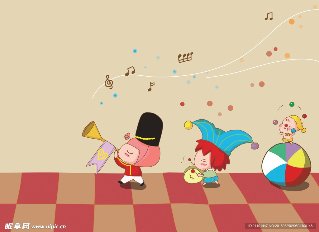 卡通可爱马戏团小丑 演奏乐队