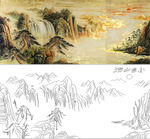 艺术玻璃金色山河矢量图