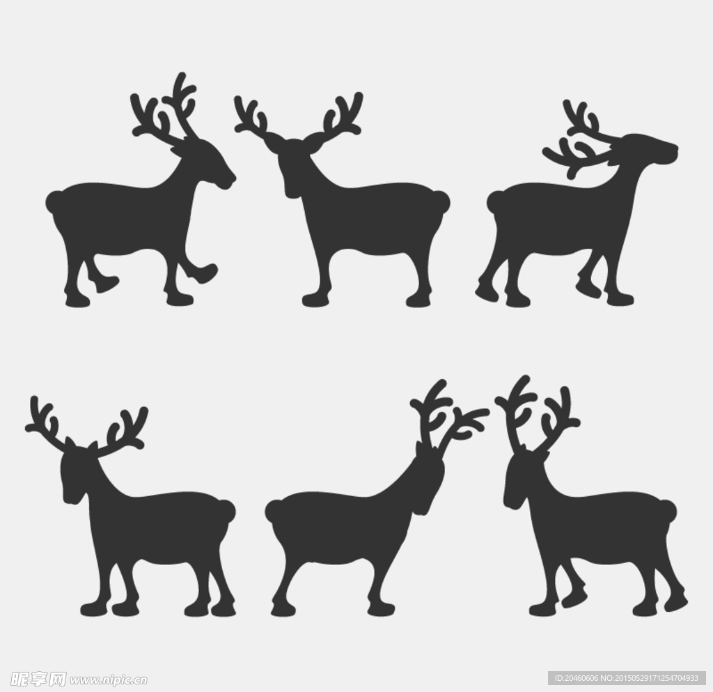 可爱驯鹿剪影矢量素材