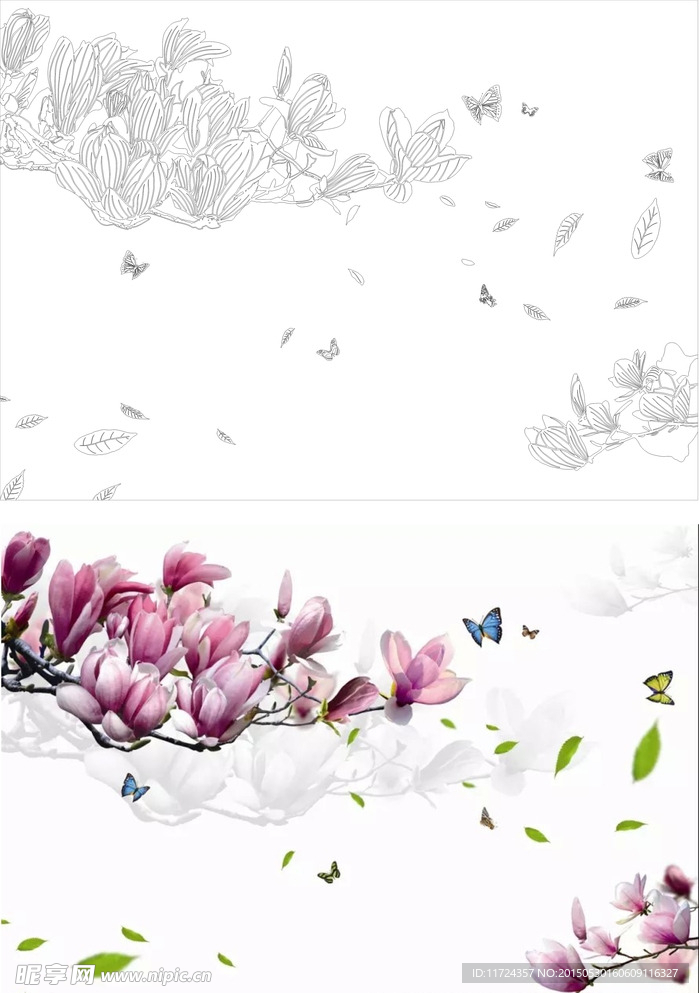 玉兰花电视背景墙