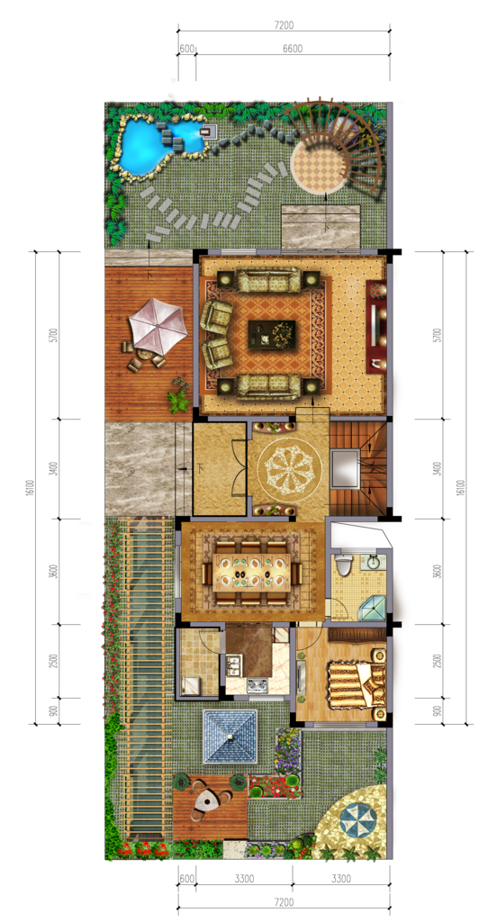 联排别墅彩色平面方案