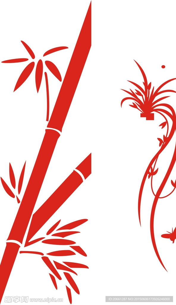 隔断花纹 竹子 吊兰