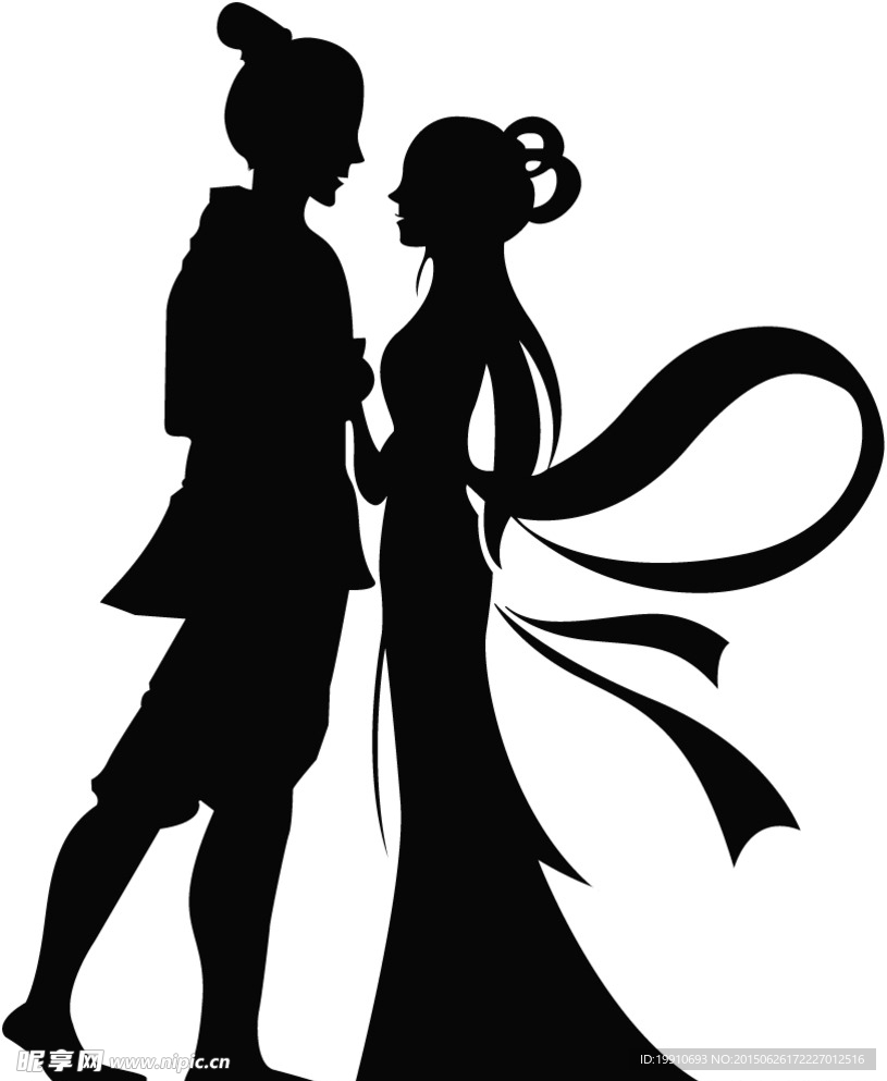 牛郎织女剪影矢量图