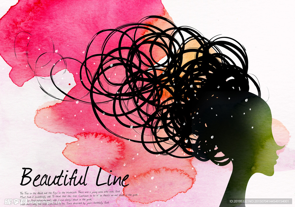 水彩美女插画PSD