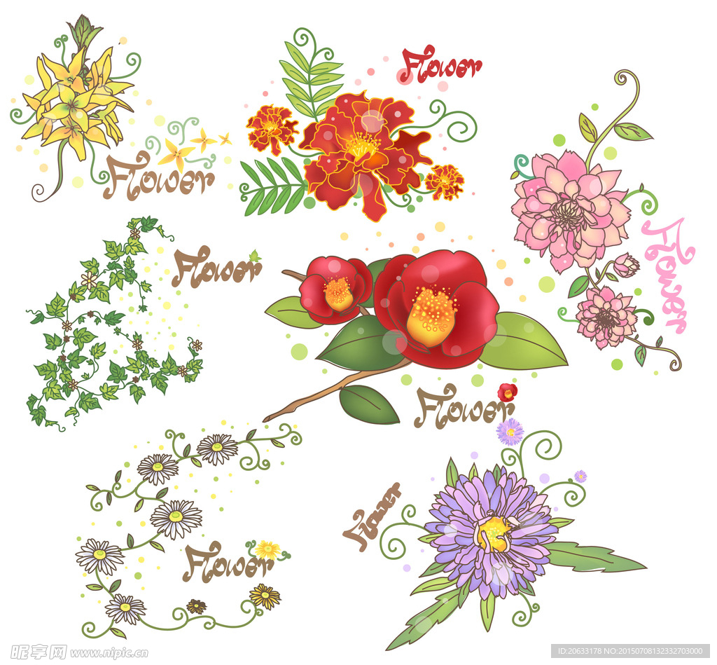 小清新水彩手绘花卉矢量素材