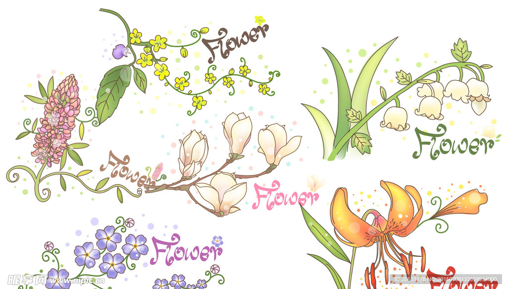 小清新水彩手绘花卉矢量素材