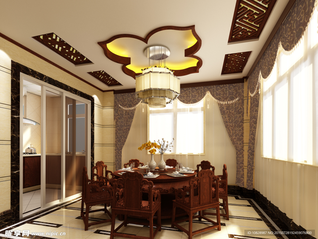 中式别墅餐厅效果图