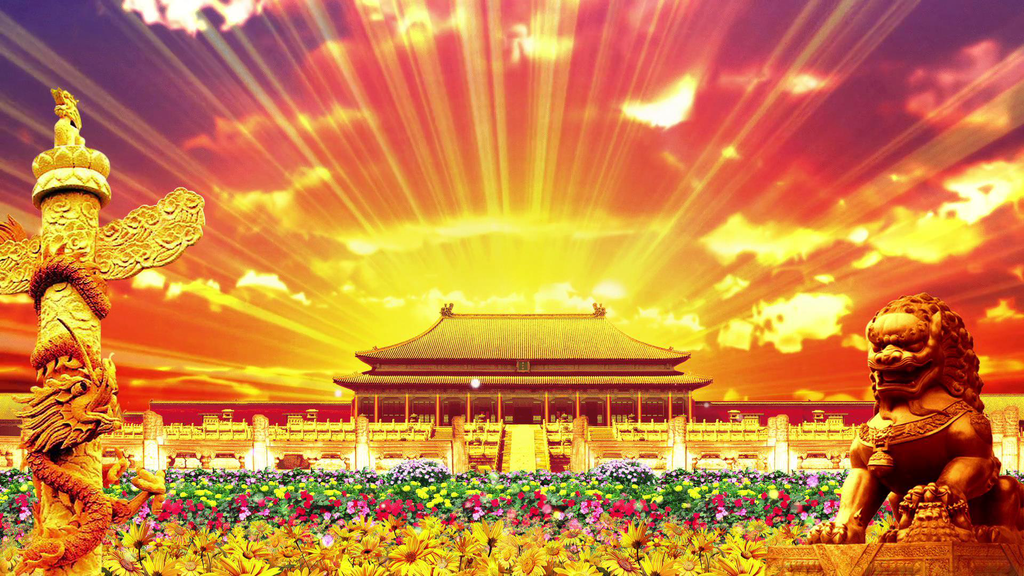 金光闪闪的北京故宫石狮华表视频