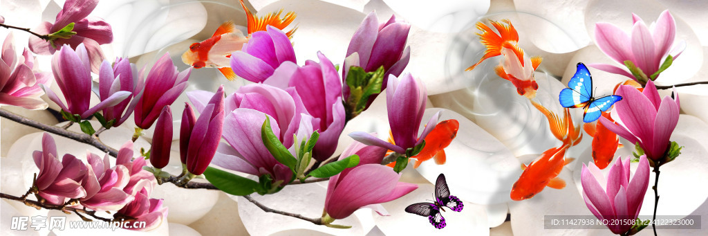 五福临门玉兰花无框画