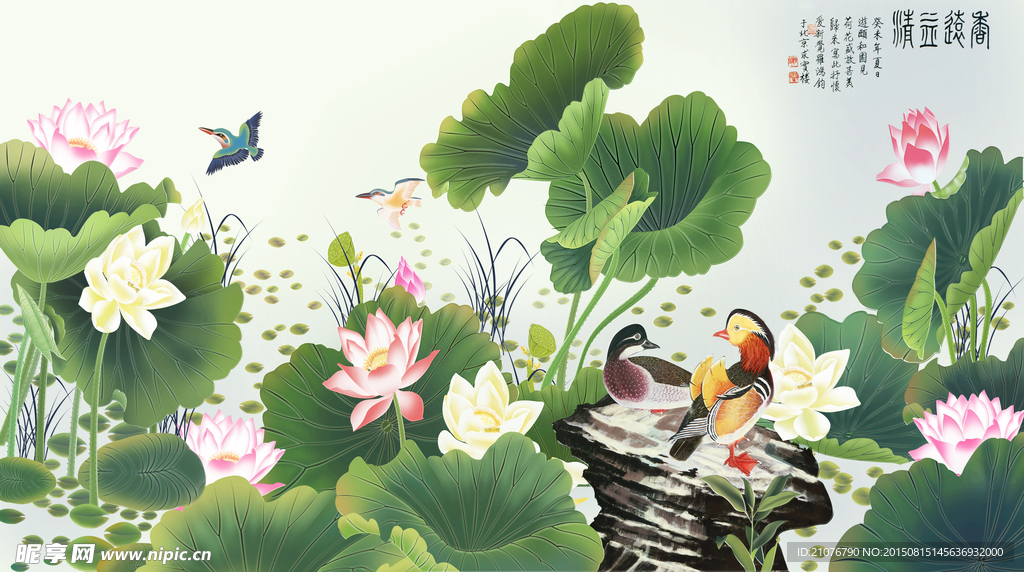 鸳鸯戏荷花