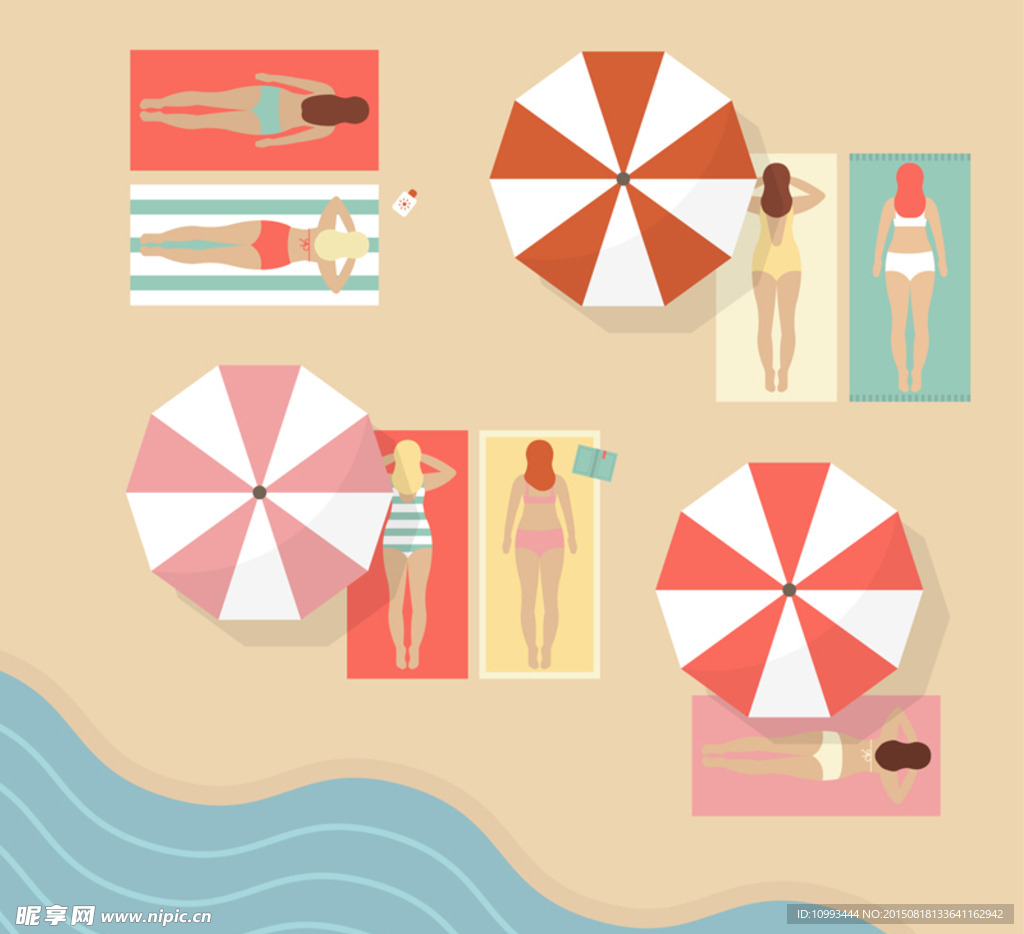 沙滩日光浴场俯视图矢量素材