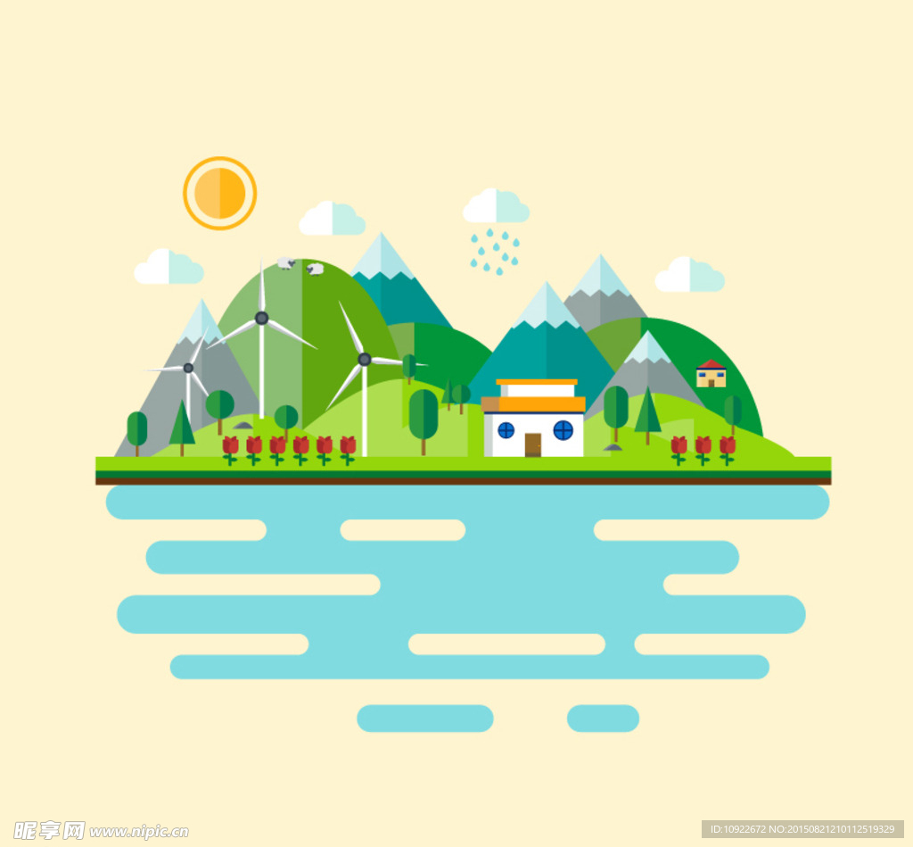 卡通自然风景 插画