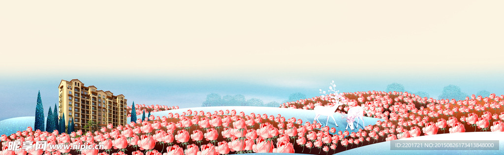 房地产 唯美 插画 鹿 花园